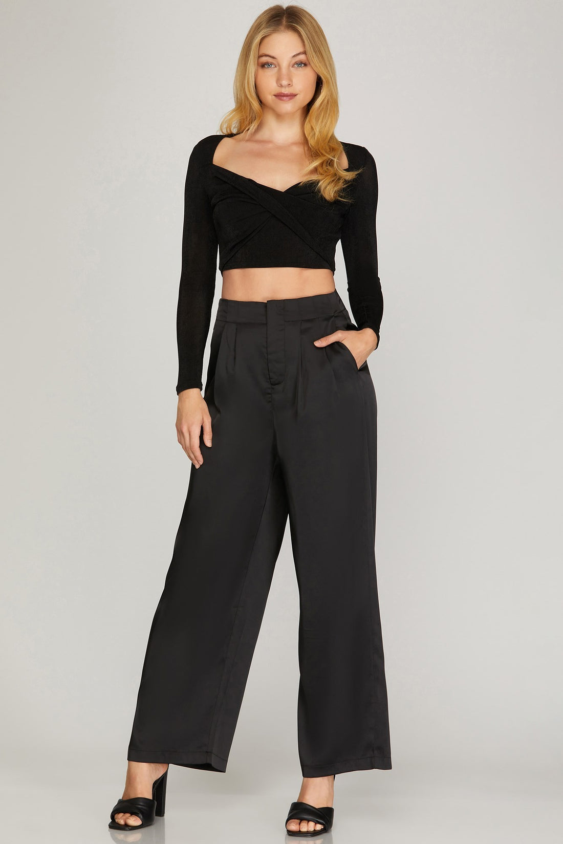 Kelsey Black Satin Pant