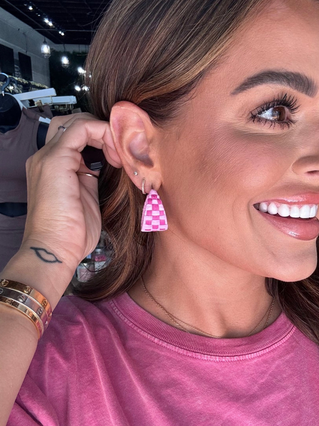 Pink Checkered Hoops