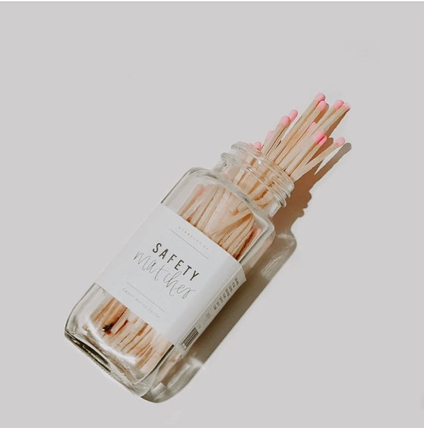 Bright Pink Safety Matches - Glass Jar