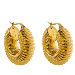 Gold Grooved Hoops