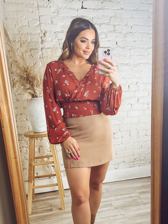 Mallie Mini Skirt in Taupe